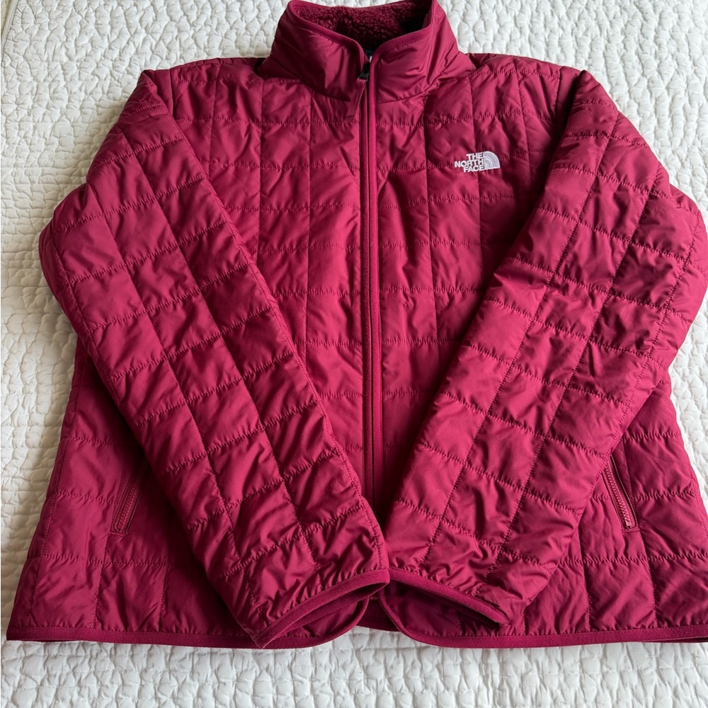 The North Face Crimson Red Quilted Jacket with fleece collar